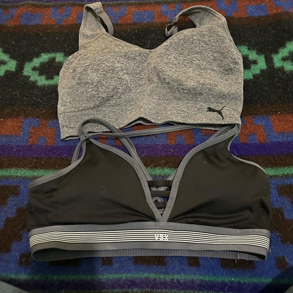 Puma Gray Sports Bra and VS Black Strappy Sports Bra both sz LG